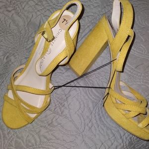 Strappy Mustard chunky heels